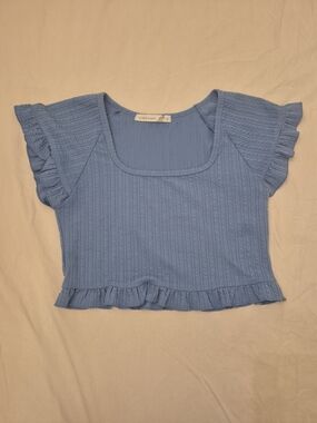 Light Blue Ruffle Sleeve Crop Top